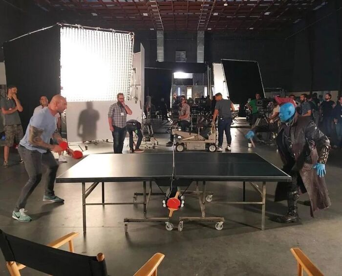 Dave Bautista And Michael Rooker Having Fun On The Set Of 'Guardians Of The Galaxy'